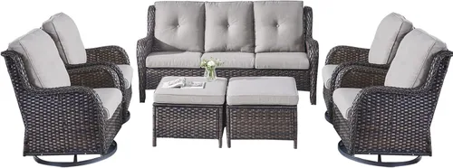 Miniatura 113 de Rilyson Mecedora de mimbre - Juego de 2 sillas mecedoras de mimbre para patio, sillas mecedoras de ratán para porche al aire libre, terraza, jardín