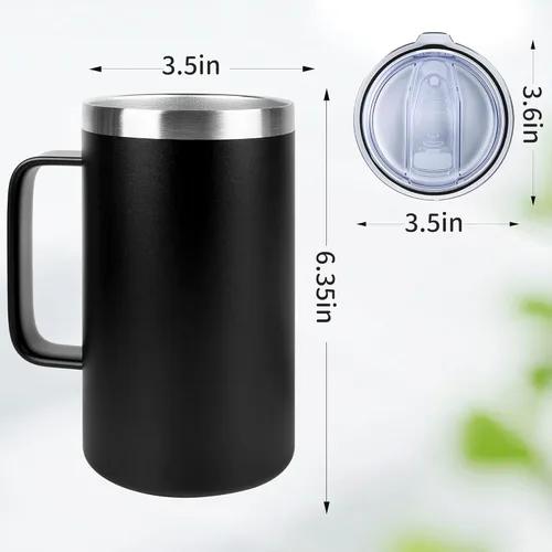 Miniatura 6 de Taza de café aislada de 22 onzas con asa y tapa a prueba de fugas, vaso de viaje de acero inoxidable de doble pared para viajes, oficina, hogar