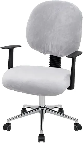 Miniatura 6 de ITFRO Funda negra para silla de oficina, de terciopelo, elástica, 2 piezas, funda para silla de escritorio de computadora, funda giratoria universal