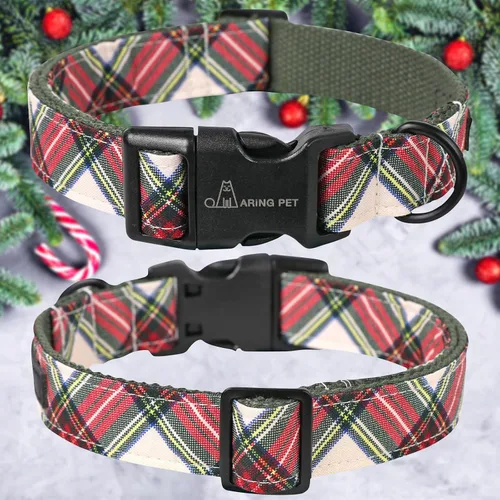 Miniatura 2 de Aring Pet Collar de Navidad para perro, lindo, de algodón, cuadros rojos y verdes, ligeros, para cachorros, para perros pequeños, medianos y Navidad