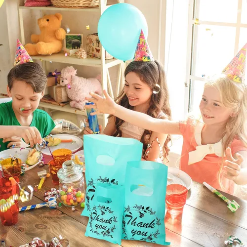 Miniatura 2 de Leinuosen 200 bolsas de mercancía de agradecimiento de 3 tamaños con asas, bolsas de plástico reutilizables a granel para boutique de regalo (corona)