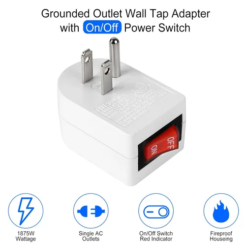 Miniatura 2 de VSEER Toma de tierra con interruptor de encendido y apagado, interruptor de salida de adaptador de corriente individual 15A 1875W/3 clavijas