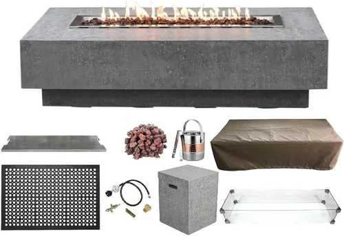 Miniatura 98 de Elementi+ Mesa de Fuego de Gas Colorado de Hormigón Fundido de 56" Rectangular, Hoguera al Aire Libre con Ignición Electrónica Incluye Cubierta