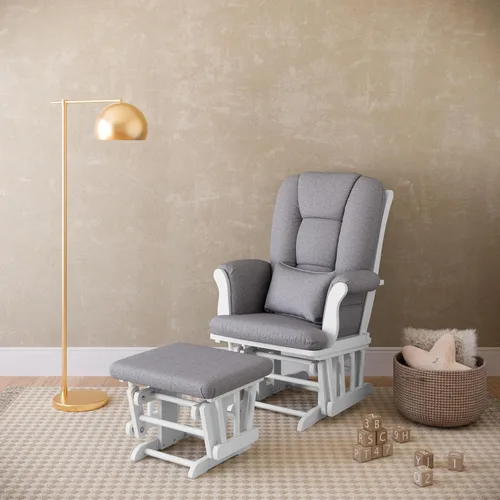 Miniatura 2 de Storkcraft Tuscany - Mecedora y otomana personalizada con almohada lumbar gratis (remolino blanco y gris pizarra) – Silla mecedora cómoda tapizada