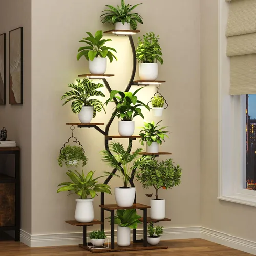 Soporte para plantas de interior de 63 pulgadas con luces de crecimiento, estante para plantas de interior de 10 niveles, estante de plantas en