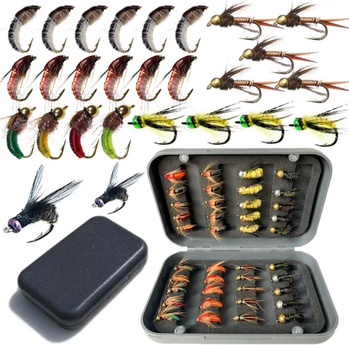 Kit de moscas de pesca con mosca, 40/137 piezas, surtido de moscas secas/húmedas, serpentina para trucha, lubina, pez + caja de moscas 40 piezas - 6