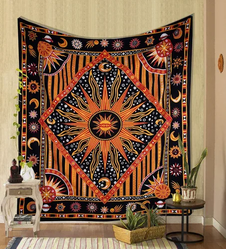 Miniatura 17 de THE ART BOX Tapiz celestial de sol y luna, mandala estético para colgar en la pared para dormitorio y sala de estar, decoración independiente