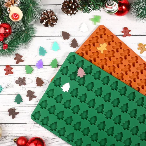 Miniatura 8 de Webake Moldes de silicona de Navidad con forma de mini árbol de Navidad y pan de jengibre, 72 y 77 cavidades, moldes navideños para chocolate