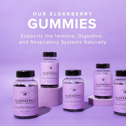 Miniatura 3 de The Elderberry Co. Gomitas de saúco extra fuertes + bayas de aronia con vitaminas C, D, E y zinc para apoyo inmunológico totalmente natural, sin