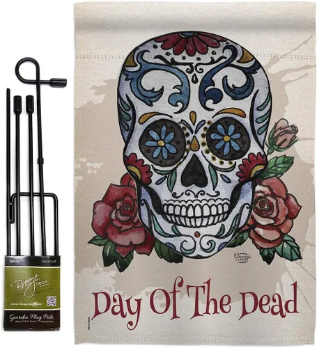 Miniatura 14 de Bandera de arpillera para jardín del Día de los Muertos, fiesta mexicana, otoño, pequeño regalo, decoración para patio, casa, de doble cara