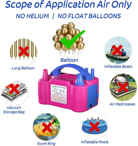 Miniatura 6 de Electric Balloon Pump for Party Decorations – Portable Inflator, Auto Shutoff, Balloon Air Pump Dual Nozzle Rose Red 110V 600W Rojo rosa