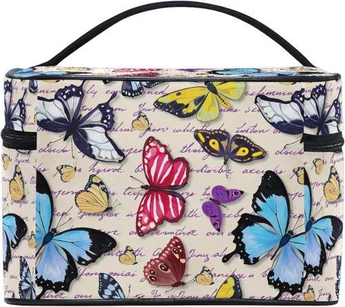 Miniatura 4 de Bolsa de maquillaje, bolsa organizadora de maquillaje de viaje con estampado de leopardo rosa, neceser para niñas, mujeres y mujeres, Mariposa 046