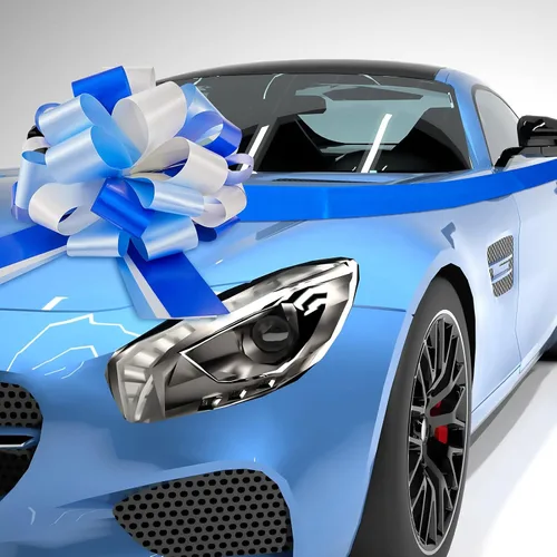 Miniatura 5 de Lazo grande para automóvil de 20 pulgadas, color azul y blanco, grande, para envolver regalos, con cinta de 20 pies para regalo, decoración
