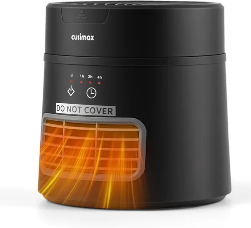 CUSIMAX Calentador de espacio para uso en interiores, mini ventilador con termostato, temporizador de 7 horas, 2 modos, calentador de cerámica PTC