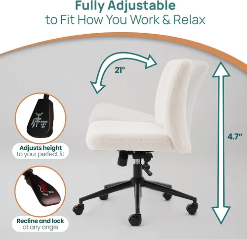 Miniatura 8 de NYPOT Silla de escritorio sin brazos con ruedas para sentarse cruzado - Silla amplia sin brazos para piernas cruzadas - Taburete ajustable de 360°