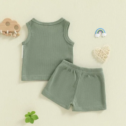 Miniatura 41 de Ropa de bebé niño sin mangas + pantalones cortos con estampado a rayas con bolsillos, 2 piezas de trajes de verano