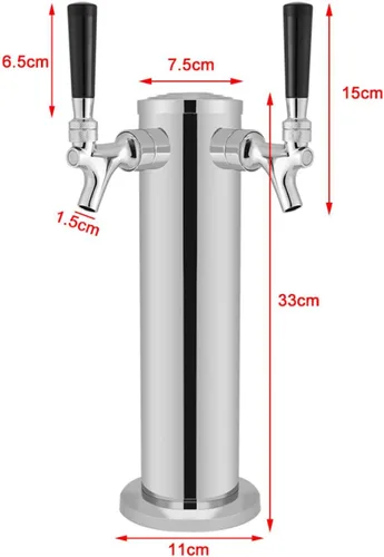 Miniatura 6 de Dispensador de torre de cerveza, kit dispensador de torre Kegerator de cerveza de acero inoxidable con 2 asas de grifo y manguera, llave de barril