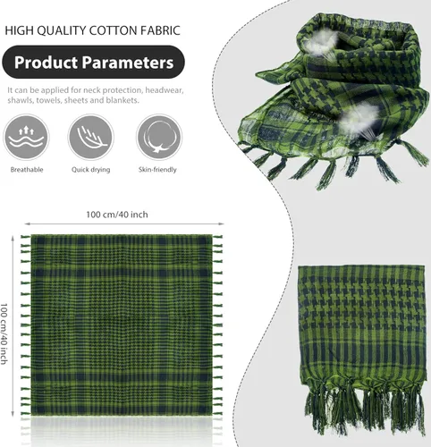 Miniatura 3 de 3 piezas de turbante Shemagh Keffiyeh bufanda turbante árabe, turbante a cuadros con flecos, bufanda táctica para acampar al aire libre, accesorio