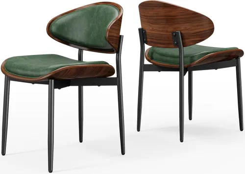 Miniatura 29 de REONEY - Juego de 4 sillas de comedor, modernas de mediados de siglo, tapizadas en piel sintética PU con respaldo de madera curvada de nogal y patas