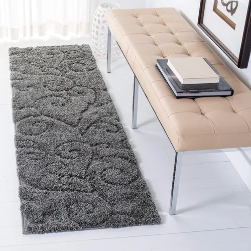 SAFAVIEH Florida Shag Collection Alfombra Runner - 2'3" x 7', Gris, Diseño de Volutas, No Desprende Pelusa y Fácil de Limpiar, Pelo de Felpa