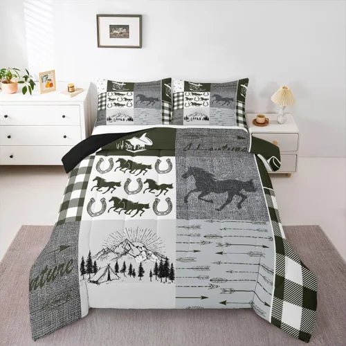 Miniatura 265 de Juego de edredón de oso y ciervo, tamaño individual, ropa de cama de animales salvajes de caza, colcha rústica de cabaña, casa de campo, cuadros