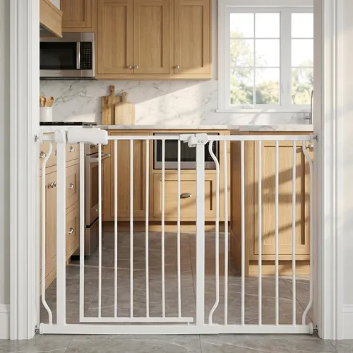 Miniatura 18 de Puerta de bebé estrecha de 24-29 pulgadas, puerta de seguridad de montaje a presión sin perforación para escaleras y puertas, puerta de seguridad