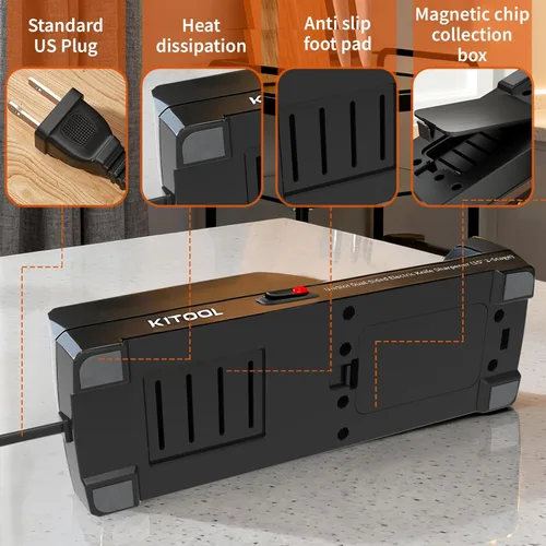 Miniatura 6 de Afilador de cuchillos eléctrico, afilador de 3 etapas de doble cara con abrasivos 100% de diamante, bajo ruido y control inteligente de temperatura