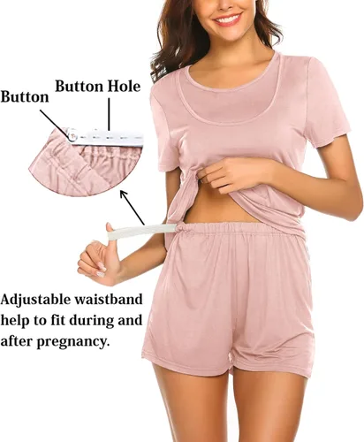 Miniatura 3 de Ekouaer - Conjunto de pijama de maternidad para el hospital o el hogar, con camiseta para lactancia y pantalón corto ajustable para el embarazo