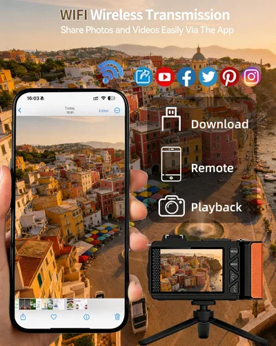 Miniatura 6 de Cámara digital 8K para fotografía, cámara de vlogging WiFi de 92MP para pantalla frontal y trasera, zoom digital 18X, cámara de apuntar y disparar