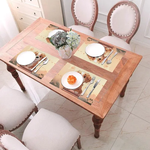 Miniatura 4 de 6 PCS PVC Placemats Set Place Mats Cartoon Dog Non-Slip Weave Place Mats 12" x 18" Farmhouse Table Mat Set for Family Dinners Wedding Parties