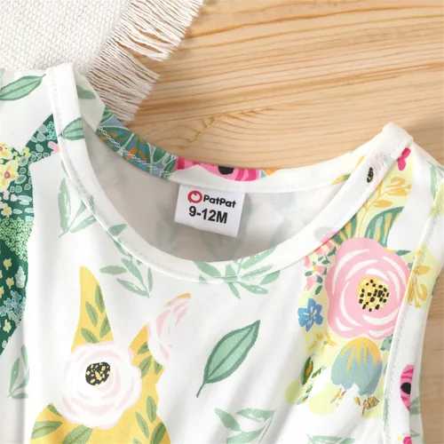 Miniatura 4 de PATPAT Conjunto de 2 piezas de vestido y cárdigan para niñas pequeñas, estampado de girasol, vestido sin mangas y cárdigan de manga larga