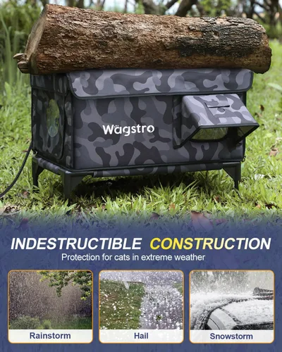 Miniatura 3 de Casa climatizada para gatos para exteriores, casa aislada a la intemperie para gatos al aire libre con aleros impermeables y puerta de escape