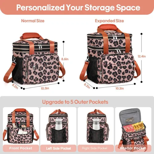 Miniatura 3 de GLENKEY - Lonchera aislada expandible, bolsa de almuerzo grande con doble compartimento, ligera, bolsa de mano impermeable, refrigerador