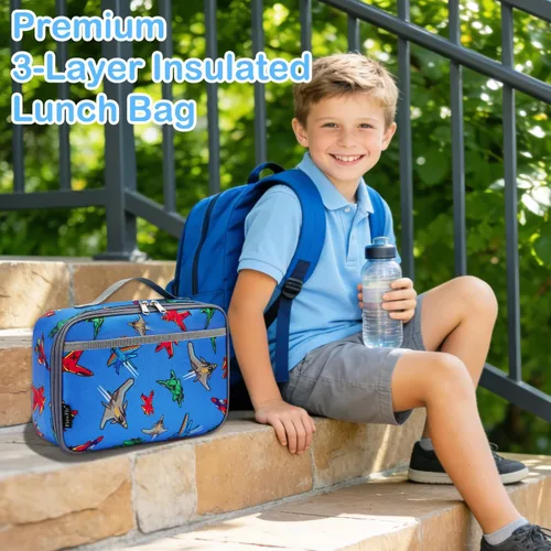Miniatura 6 de FlowFly Lonchera para niños, bolsa suave aislada, mini hielera para el regreso a clases, kit de bolsa térmica para comidas, para niñas, niños, Avión