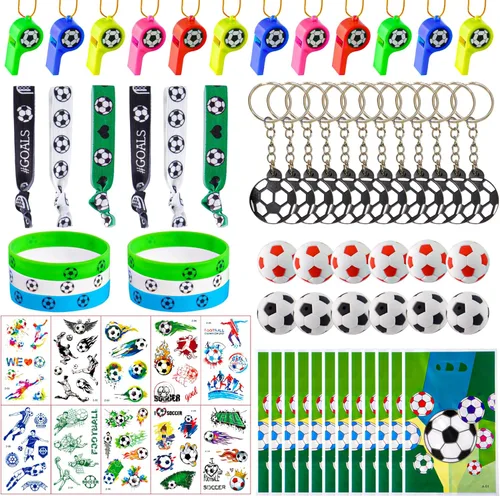 Juego de suministros de fiesta de fútbol con 80 piezas temáticas de fútbol, decoraciones de fiesta de cumpleaños, calcomanías de juguete, borrador,