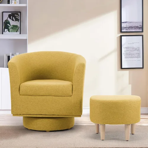 Miniatura 9 de DAZONE Silla giratoria con otomana, modernas sillas de barril de 360° para sala de estar, dormitorio, cómoda silla de lectura tapizada para bañera