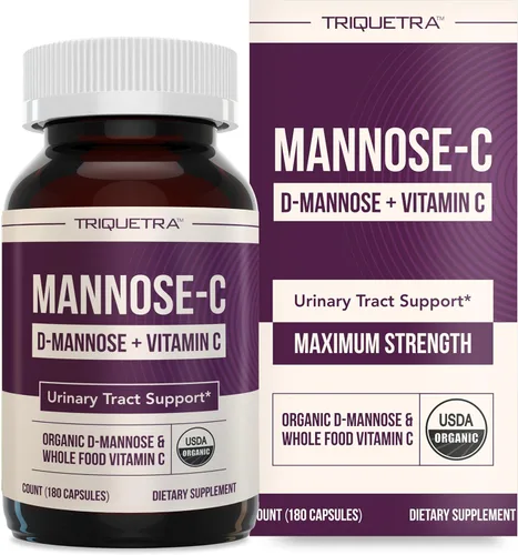 Mannose-C - D-manosa orgánica + vitamina C de alimentos integrales, suplemento natural de apoyo para las infecciones urinarias para enjuagar y