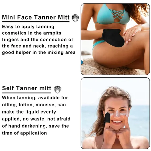 Miniatura 7 de Kit de 4 aplicadores de manopla autobronceadora, guante autobronceador, aplicador de espalda autobronceadora, mini manopla para endurecer la cara