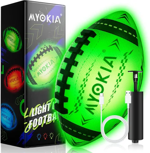 Regalo de cumpleaños de fútbol americano con luz recargable RGB, fútbol americano que brilla en la oscuridad con bomba y cable USB, tricolor (rojo,