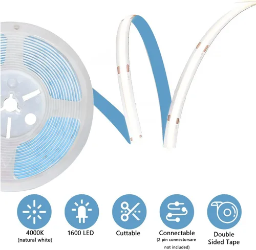 Miniatura 4 de dalattin Tira de luces LED blancas regulables de 50 pies, súper brillante de 24 V, 6500 K, 900 luces LED para dormitorios, espejos, cocina