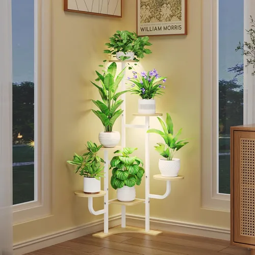 Miniatura 11 de Homsorout Soporte de Esquina para Plantas de Interior - Soporte de Plantas de Interior de 6 Niveles, Estante Redondo de Metal para Plantas