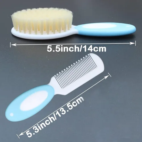 Miniatura 3 de Juego de cepillo y peine para el pelo del bebé, cepillo para bebé con cerdas naturales suaves Azul
