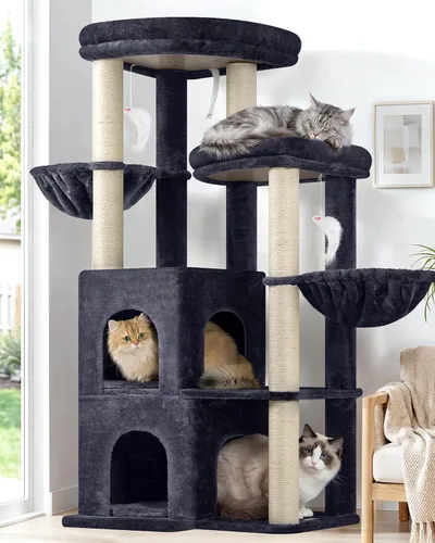 Miniatura 13 de Globlazer Torre de árbol para gatos de interior, casa de árbol para gatos adultos de 50 pulgadas para gatos adultos grandes con escalones, poste