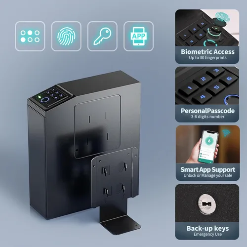 Miniatura 2 de Caja fuerte para armas, caja fuerte biométrica para pistola, acceso rápido de 4 maneras con huella digital, código PIN, llave, aplicación, pistola