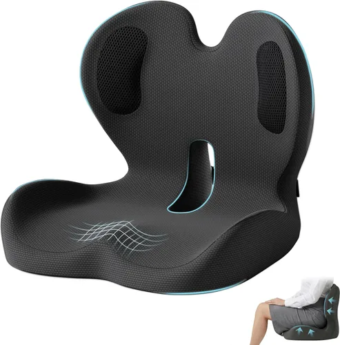 Miniatura 10 de Cojín de asiento, cojín para silla de oficina con almohada de apoyo lumbar, diseño ergonómico para sentarse prolongadamente, ciática, alivio