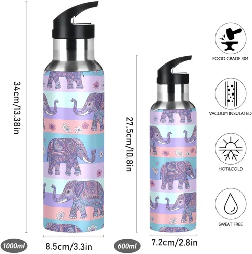 Miniatura 2 de Elephants Insulated Stainless Steel Water Bottle with Straw 20 Oz Leakproof Water Bottles, BPA-Free Sports Water Bottle with Straw