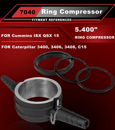Miniatura 2 de 7040 Herramienta de compresor de anillo de pistón, adaptador de compresor de anillo de pistón y kit de anillo antipulido para Cummins ISX QSX 15
