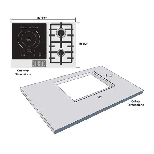 Miniatura 4 de TI-1+2B 23 pulgadas Inducción única incorporada + 2 quemadores de gas, placa combinada con certificación UL858