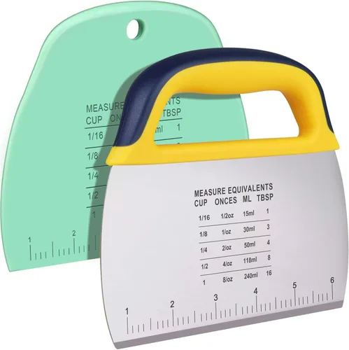 YGDZ Raspador de masa 2 piezas, raspador de banco de acero inoxidable con agarre, cortador de masa de plástico con escala de medición, cortador de