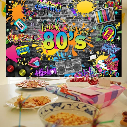 Miniatura 2 de Telón de fondo de fiesta de regreso a los 80 de 5 x 3 pies con grafiti colorido para fotografía de pared, música retro, rock, punk para fiesta